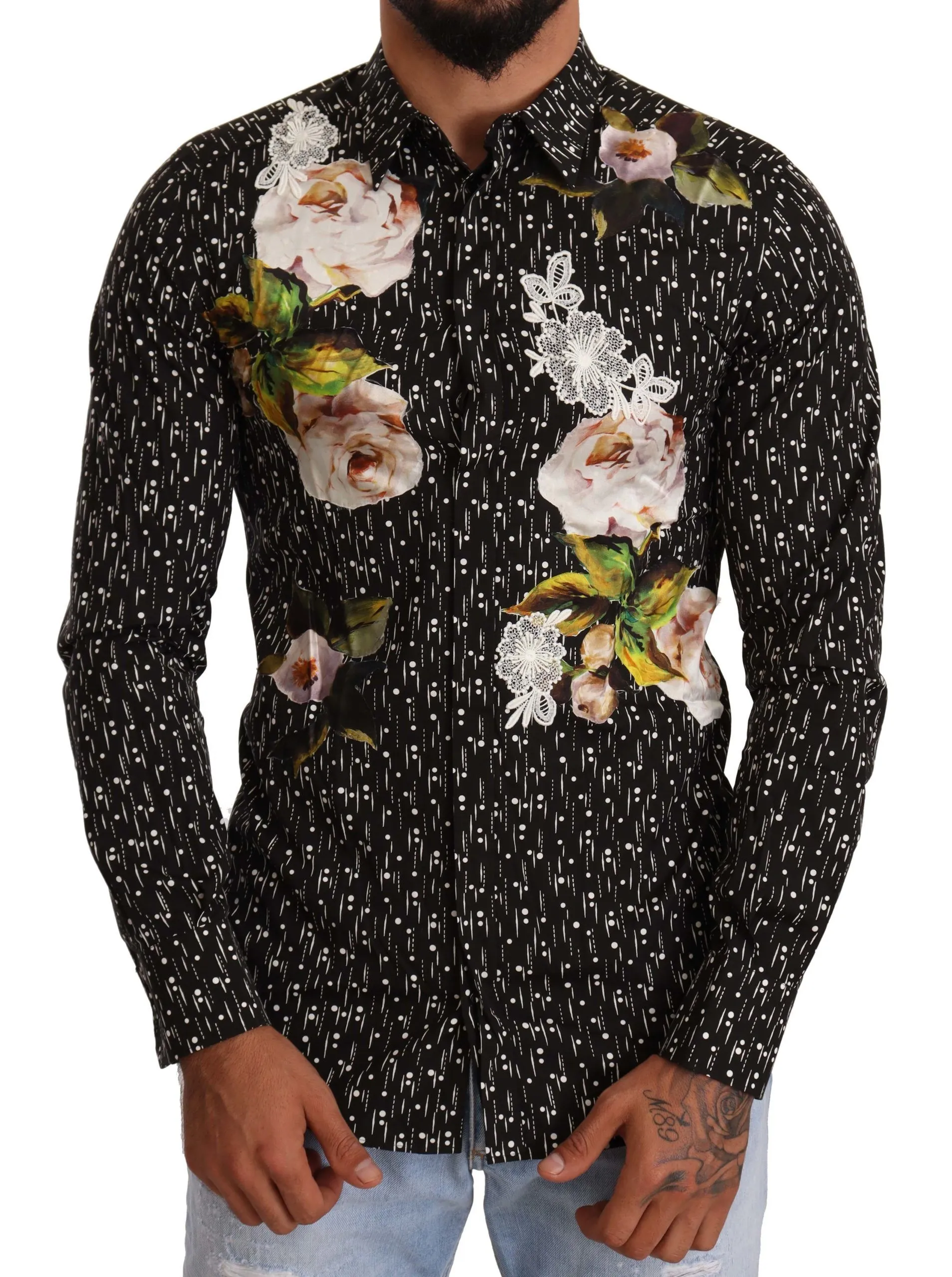 Dolce & Gabbana Men's Elegant Floral Embroidered Dress Shirt
