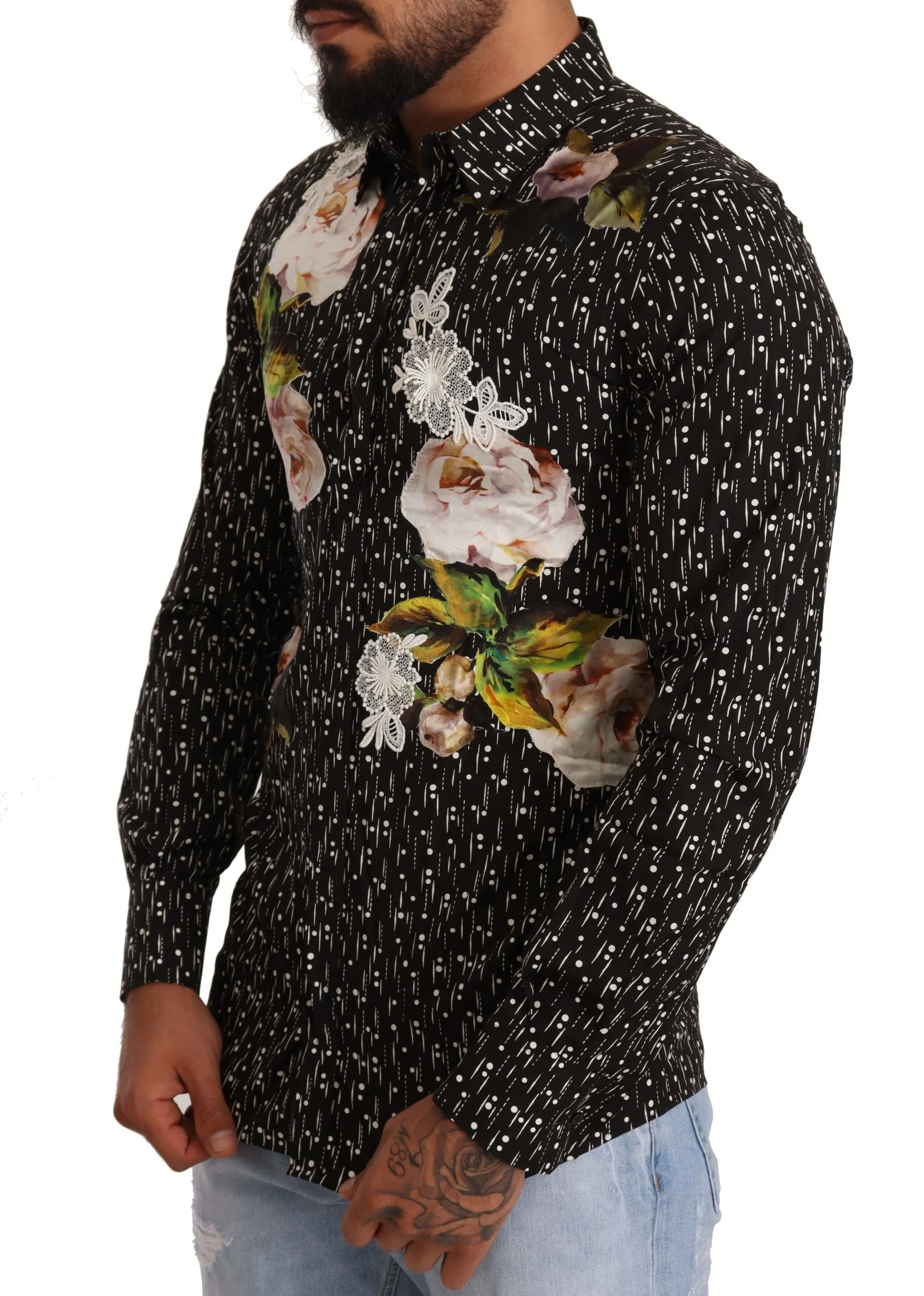 Dolce & Gabbana Men's Elegant Floral Embroidered Dress Shirt