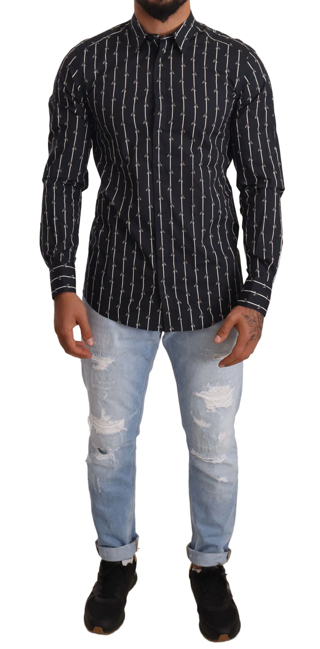 Dolce & Gabbana Men's Elegant Gold Cotton Poplin Shirt with Unique Print