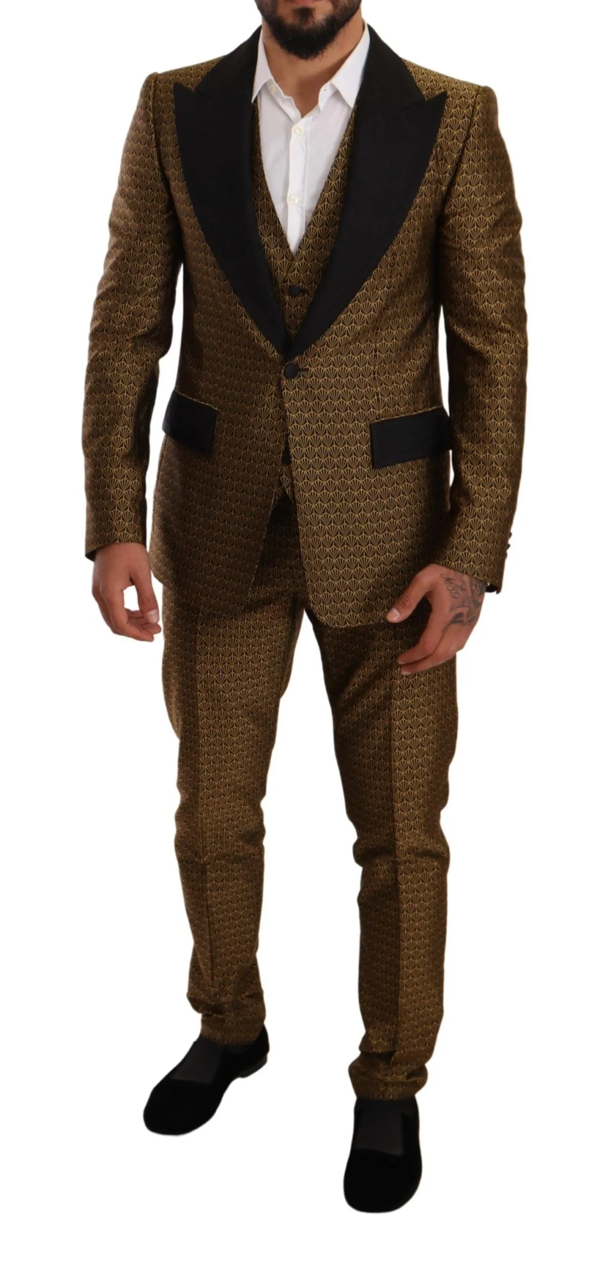 Dolce & Gabbana Men's Elegant Yellow Patterned Three-Piece Suit