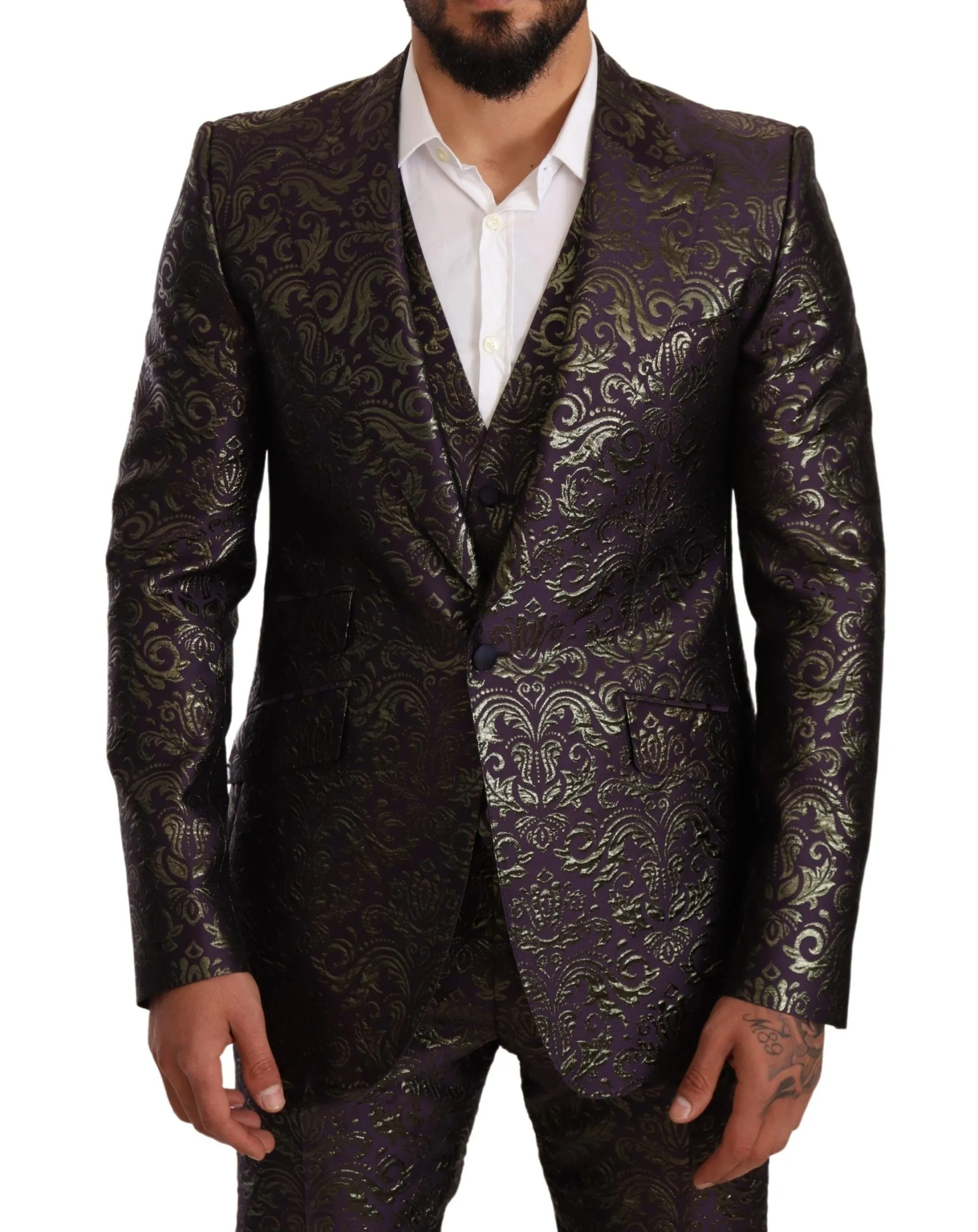 Dolce & Gabbana Men's Exquisite Purple Brocade Three Piece Suit