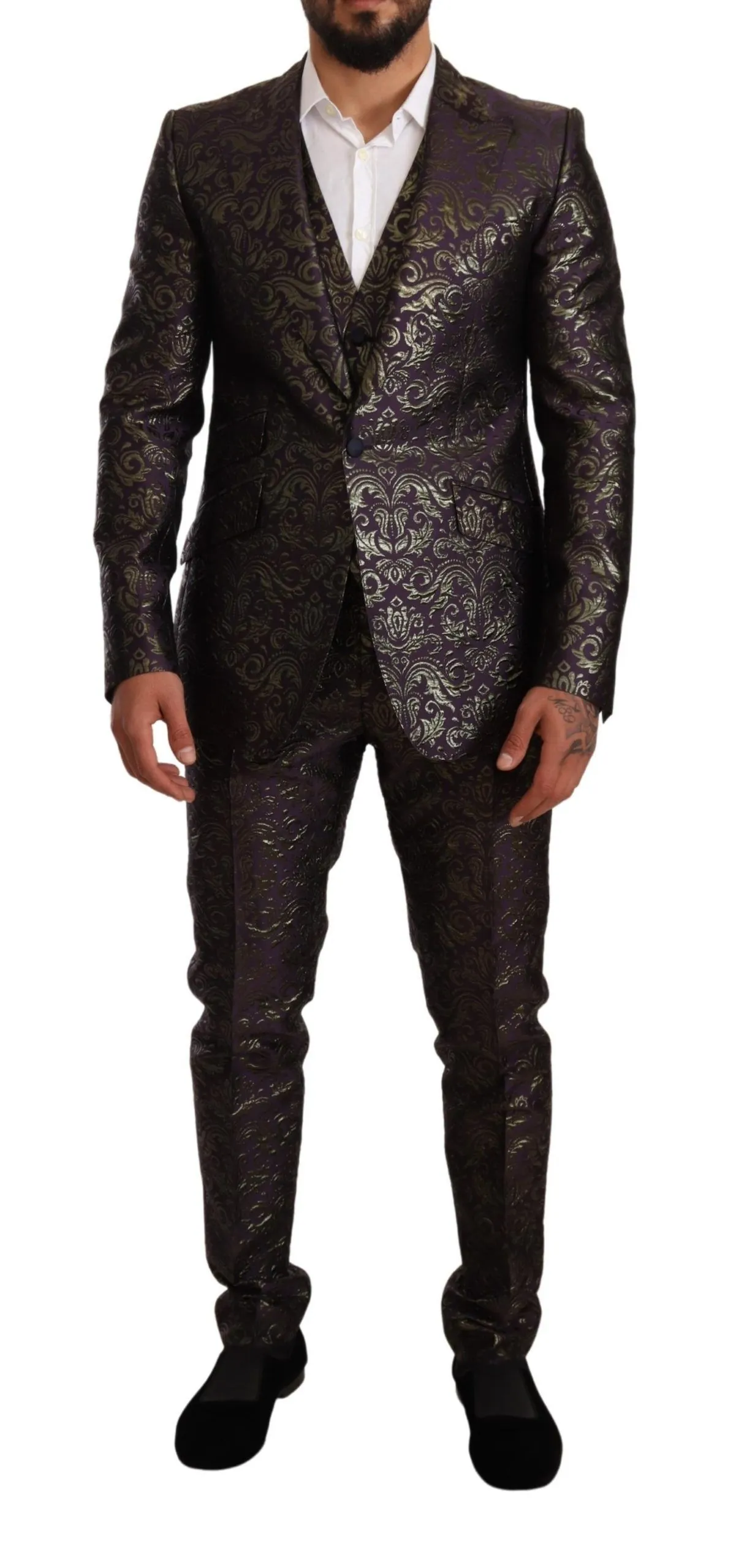 Dolce & Gabbana Men's Exquisite Purple Brocade Three Piece Suit