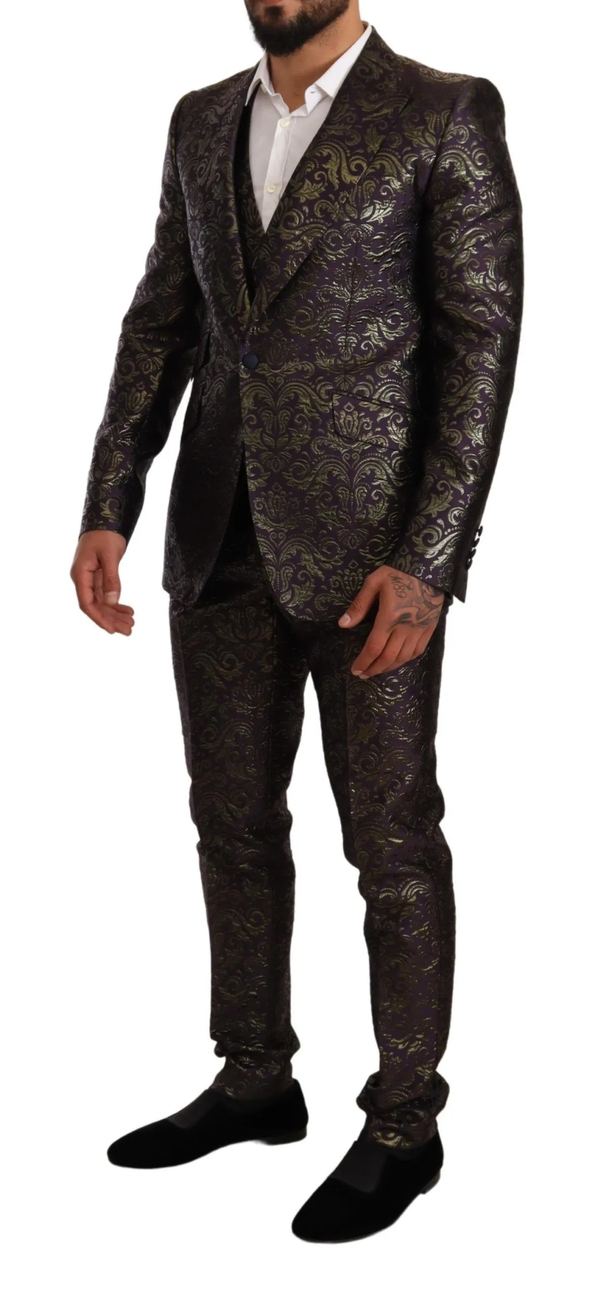 Dolce & Gabbana Men's Exquisite Purple Brocade Three Piece Suit