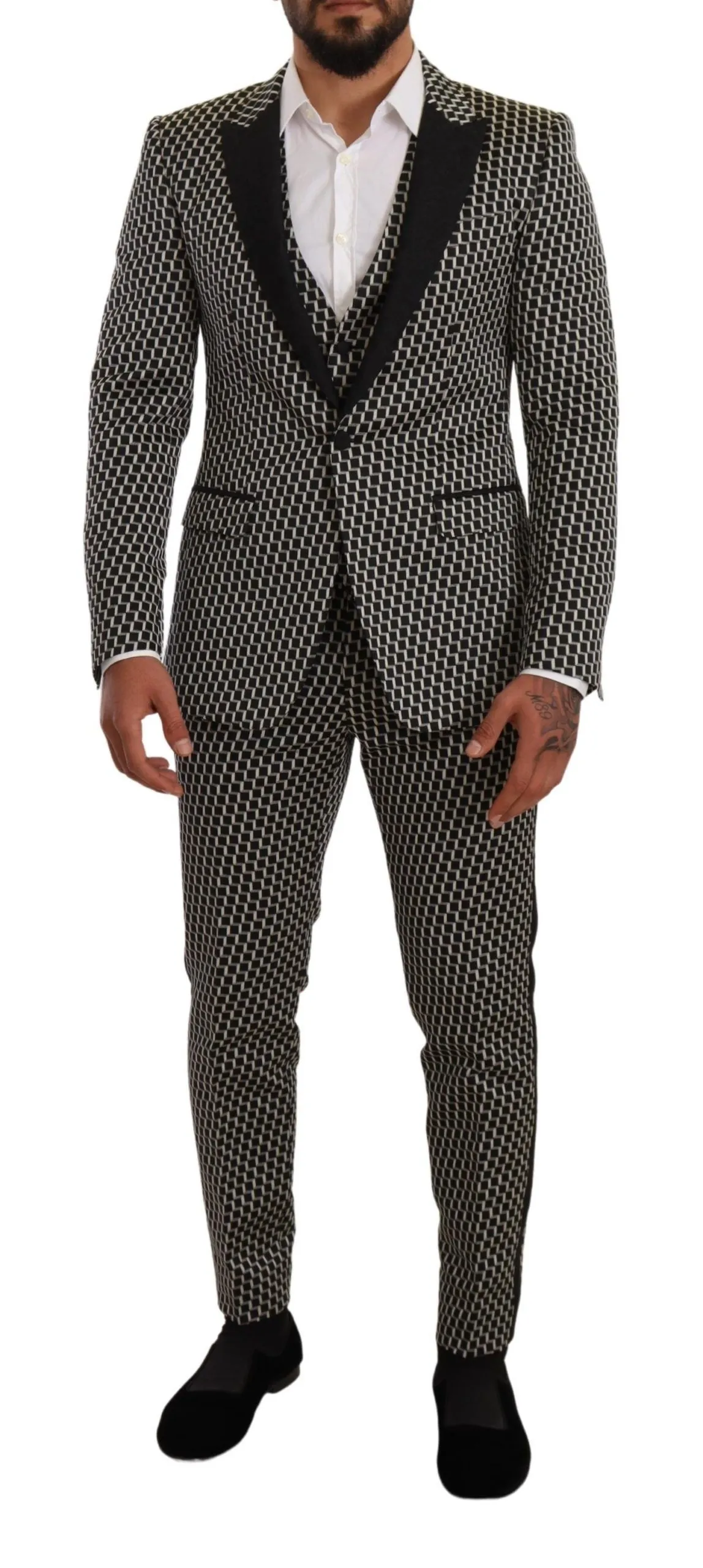 Dolce & Gabbana Men's Elegant Martini Black Check Three-Piece Suit