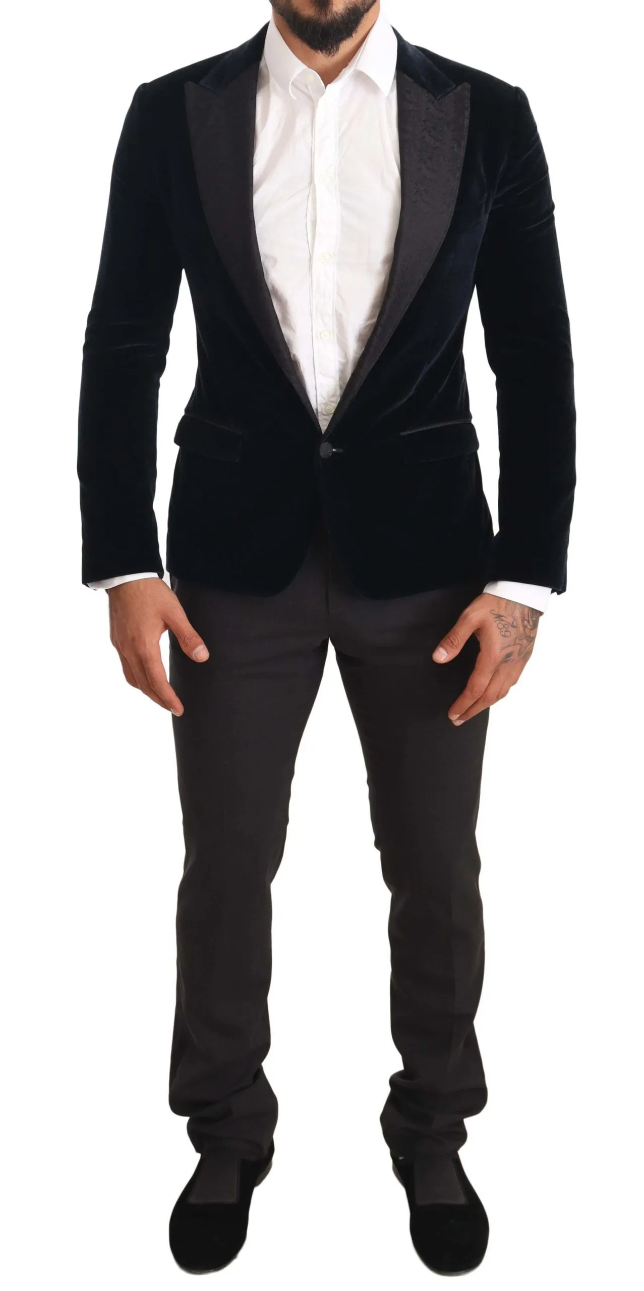 Dolce & Gabbana Men's Elegant Two-Piece Velvet Suit in Blue