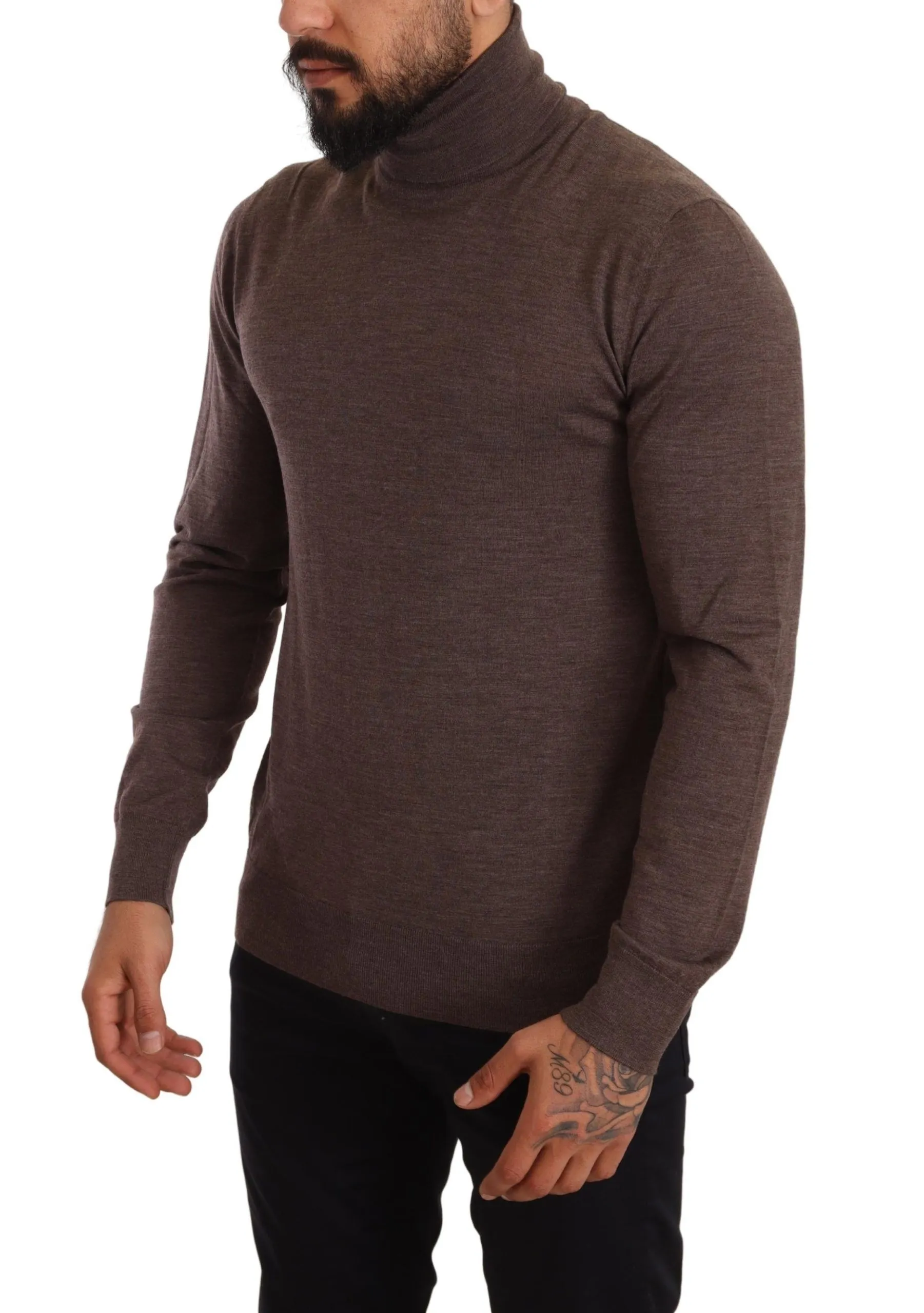 Dolce & Gabbana Men's Elegant Turtleneck Wool Sweater in Brown