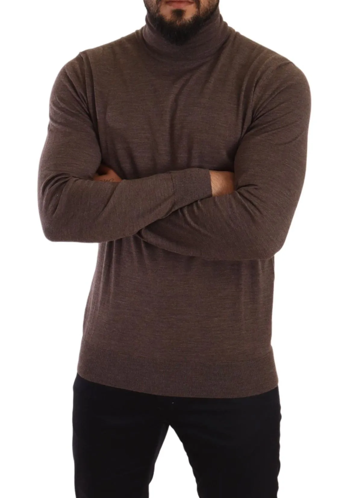 Dolce & Gabbana Men's Elegant Turtleneck Wool Sweater in Brown