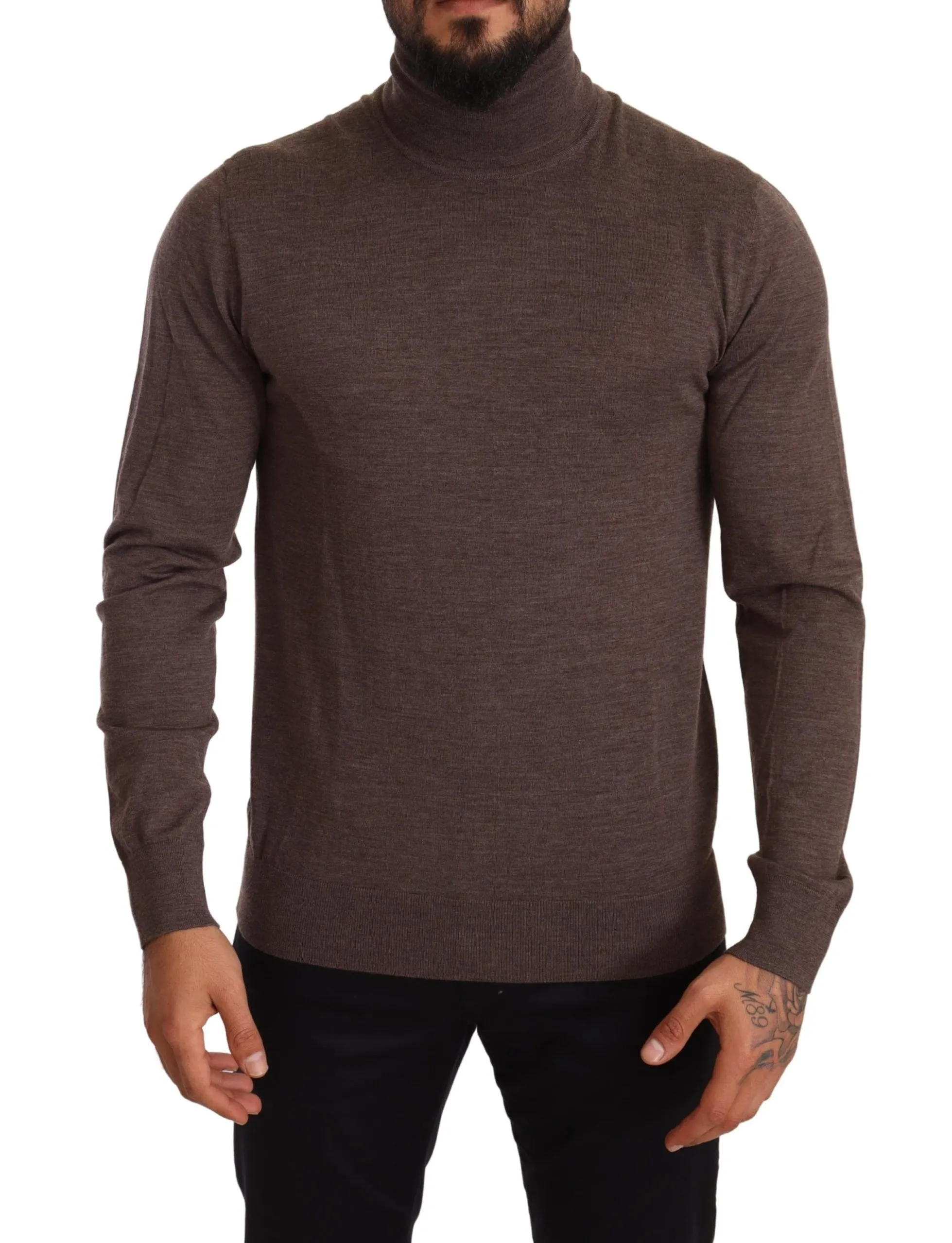 Dolce & Gabbana Men's Elegant Turtleneck Wool Sweater in Brown