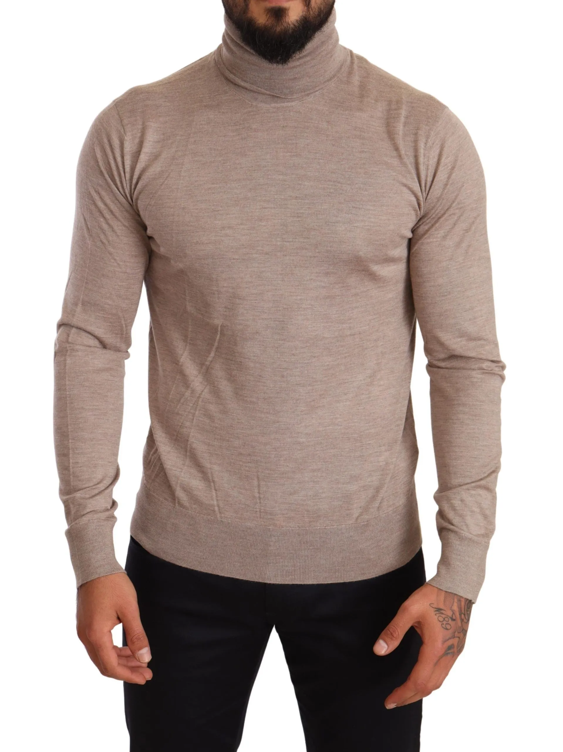 Dolce & Gabbana Men's Beige Turtleneck Cashmere-Silk Blend Sweater
