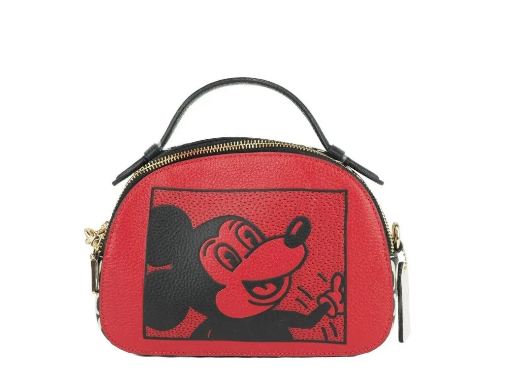 COACH Women's Mickey Mouse X Keith Haring Serena Pebble Leather Satchel Handbag