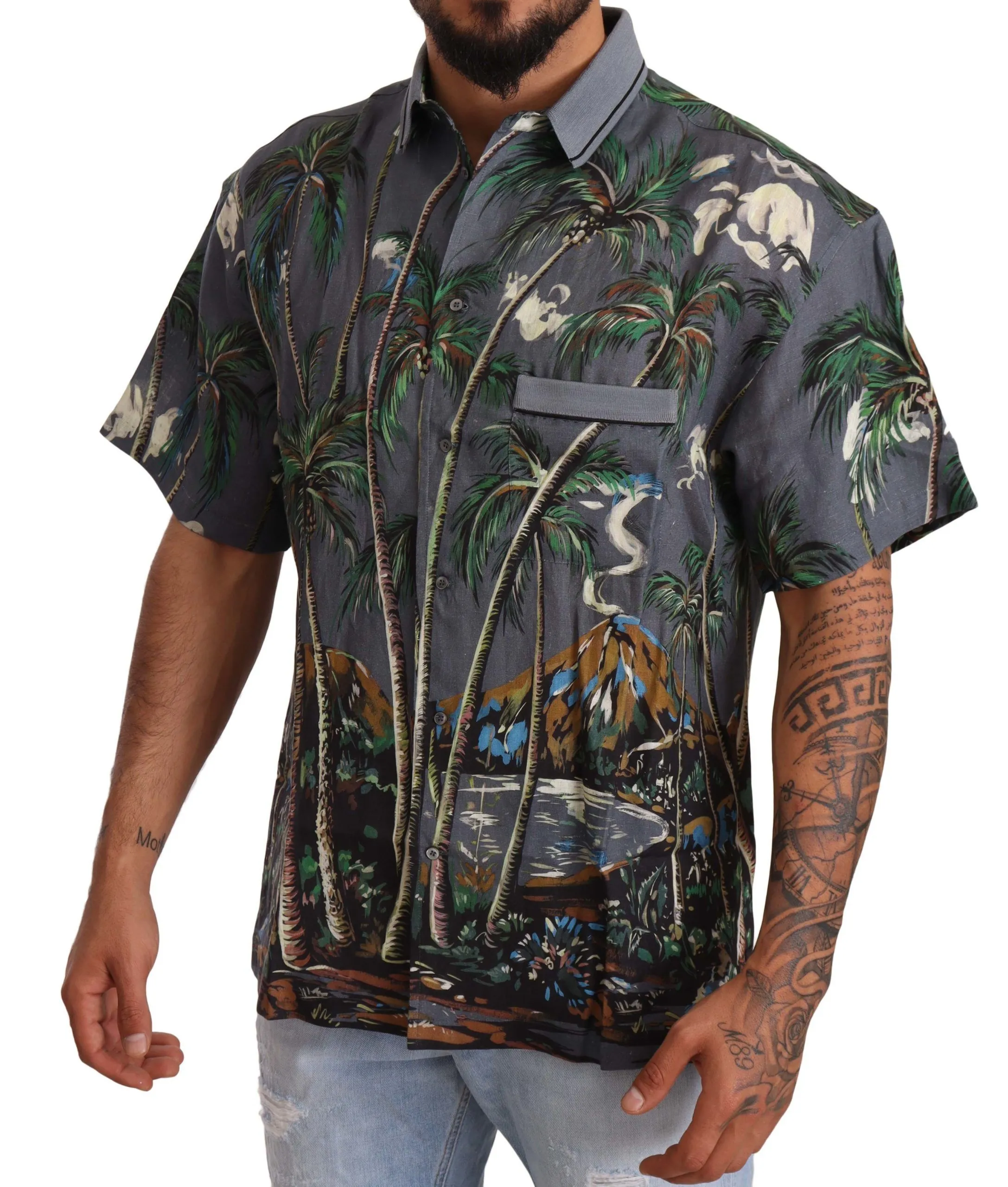 Dolce & Gabbana Men's Tropical Elegance Linen Silk Men's Shirt