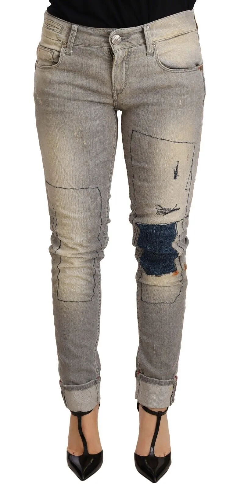 Acht Women's Chic Slim Fit Gray Wash Denim Jeans