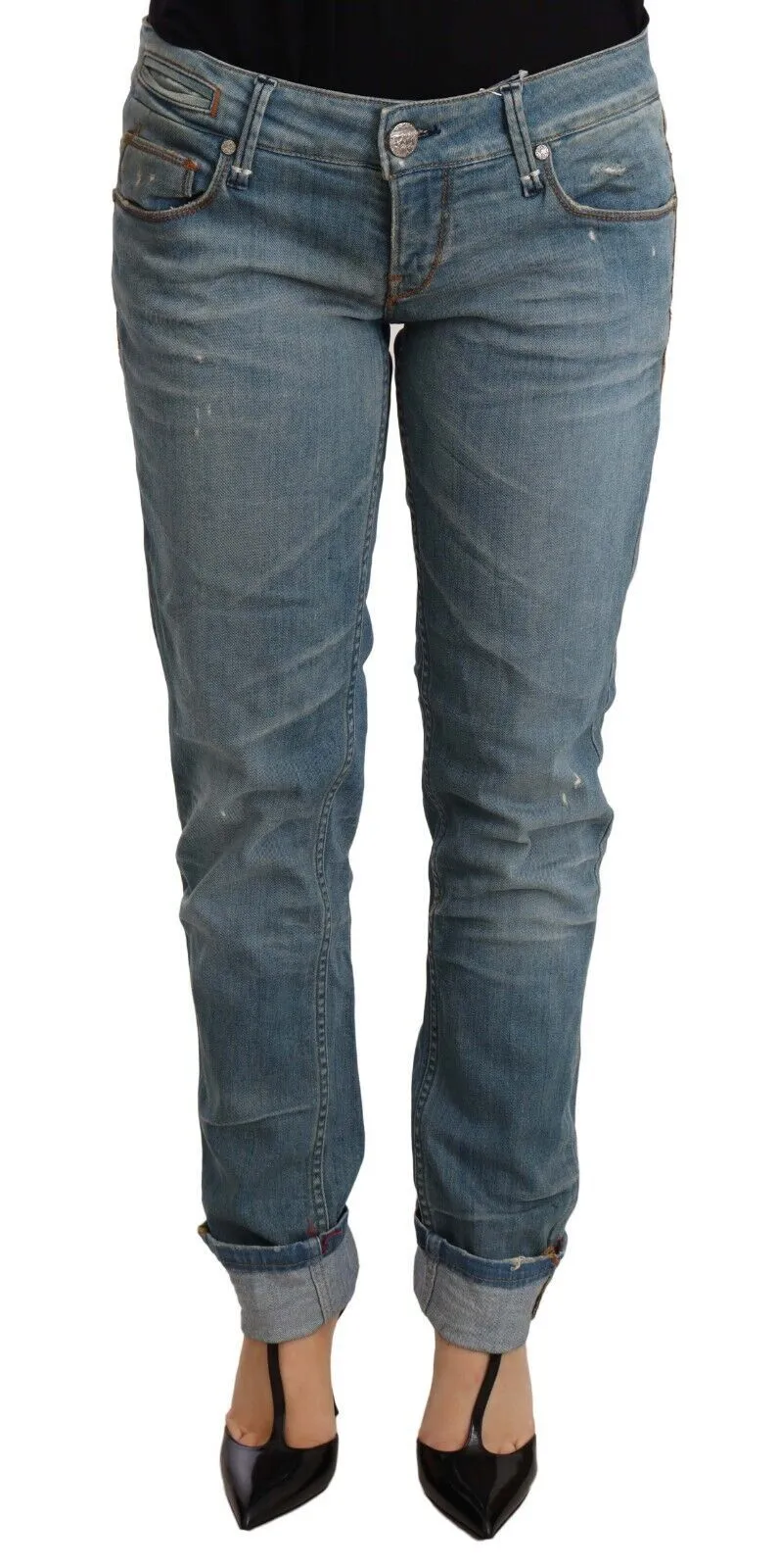 Acht Women's Chic Washed Cotton Denim with Folded Hem