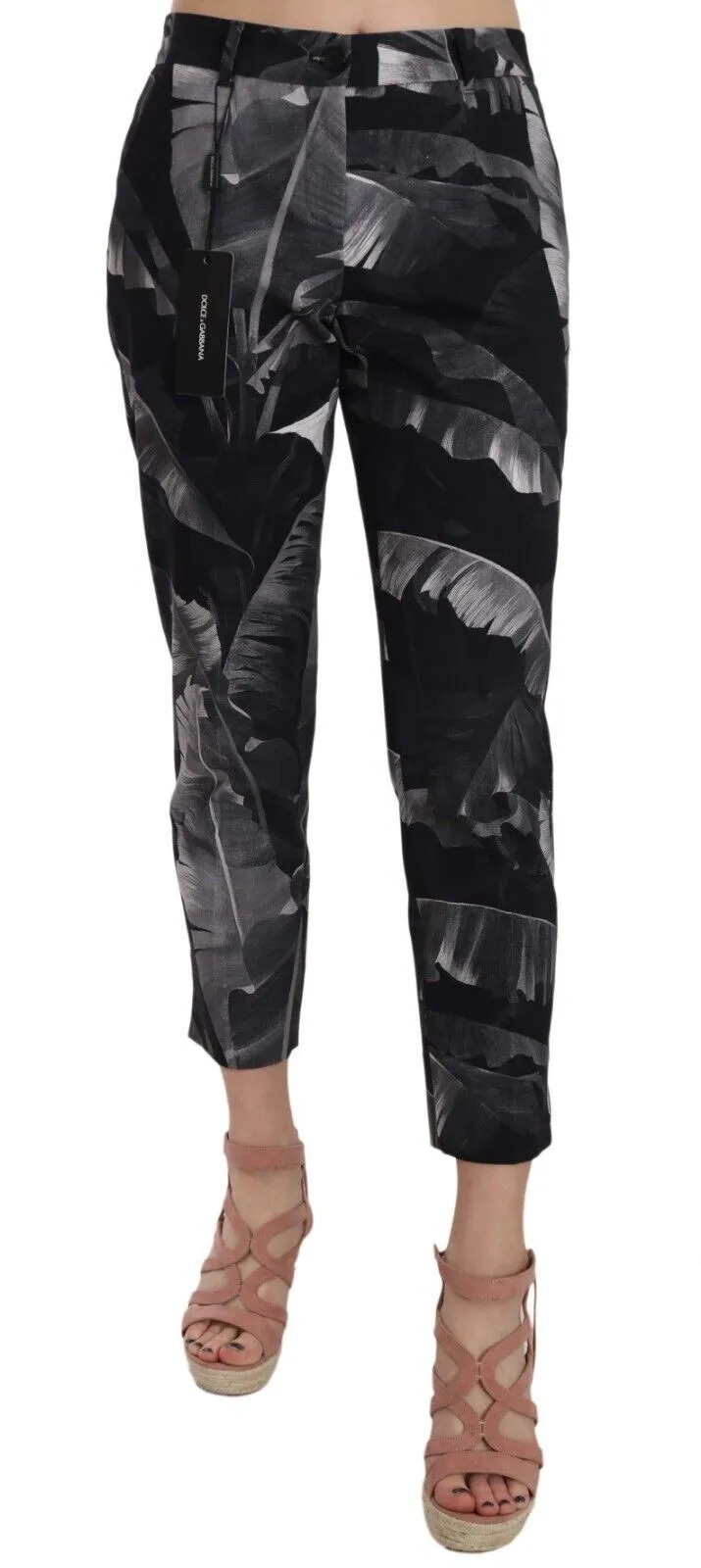 Dolce & Gabbana Women's Elegant Black Banana Leaf Print Capri Pants