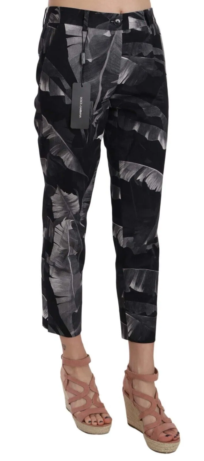 Dolce & Gabbana Women's Elegant Black Banana Leaf Print Capri Pants