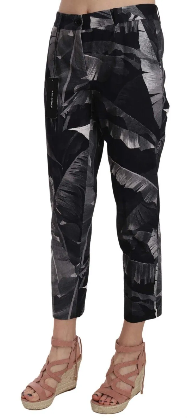 Dolce & Gabbana Women's Elegant Black Banana Leaf Print Capri Pants
