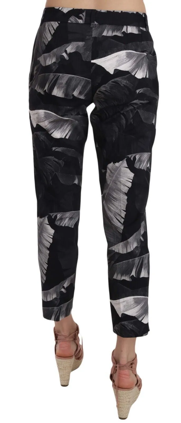 Dolce & Gabbana Women's Elegant Black Banana Leaf Print Capri Pants