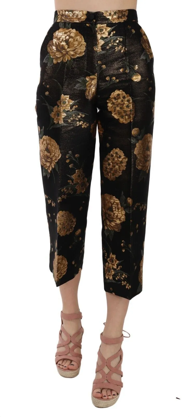 Dolce & Gabbana Women's Opulent Black and Gold Floral Capri Pants