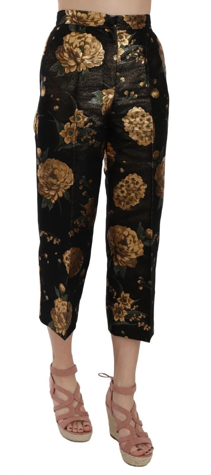 Dolce & Gabbana Women's Opulent Black and Gold Floral Capri Pants