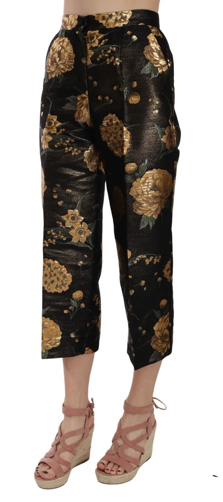 Dolce & Gabbana Women's Opulent Black and Gold Floral Capri Pants