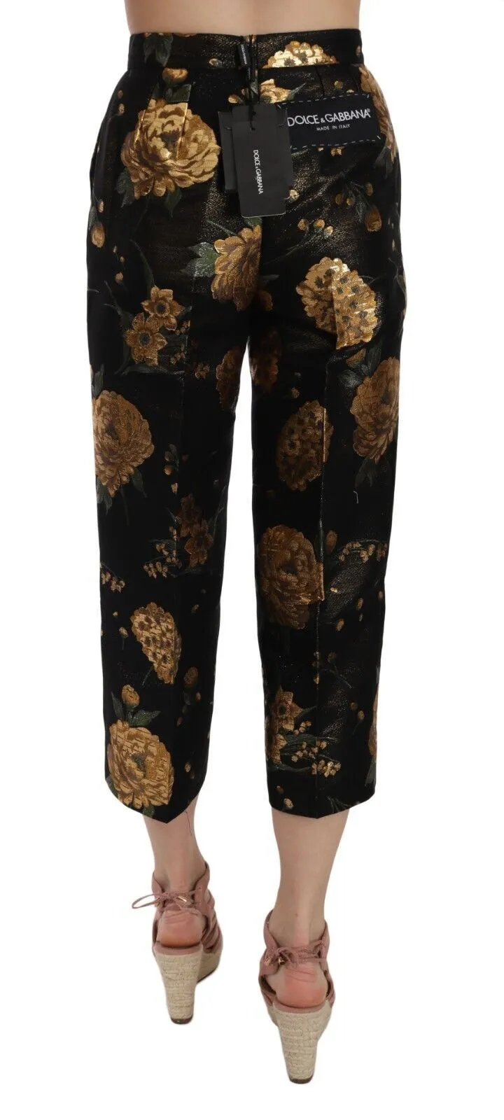 Dolce & Gabbana Women's Opulent Black and Gold Floral Capri Pants