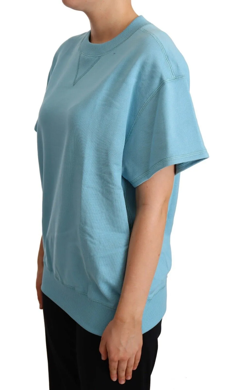 Dolce & Gabbana Women's Elegant Blue Crew Neck Cotton Top