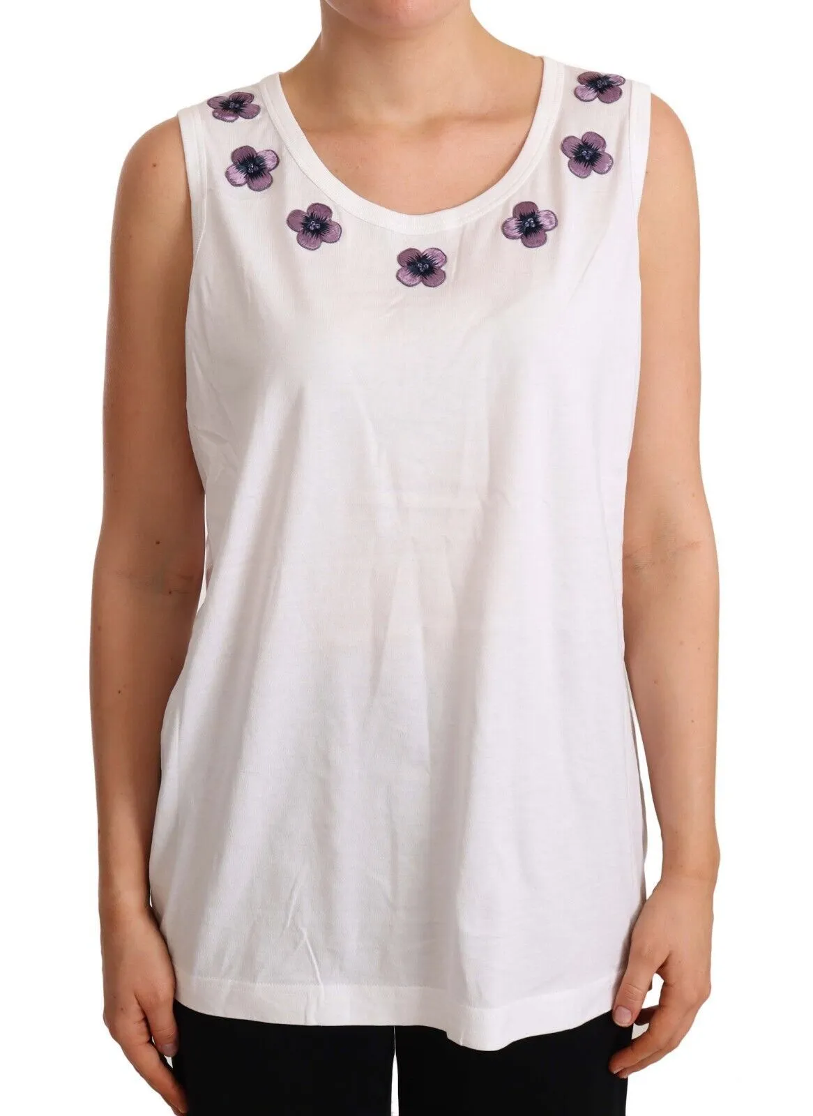 Dolce & Gabbana Women's Floral Trim Logo Tank Top in White