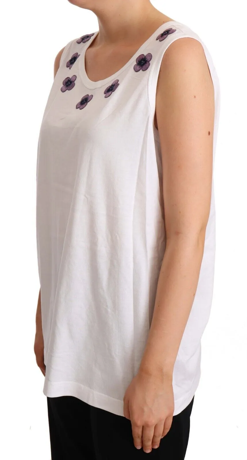 Dolce & Gabbana Women's Floral Trim Logo Tank Top in White