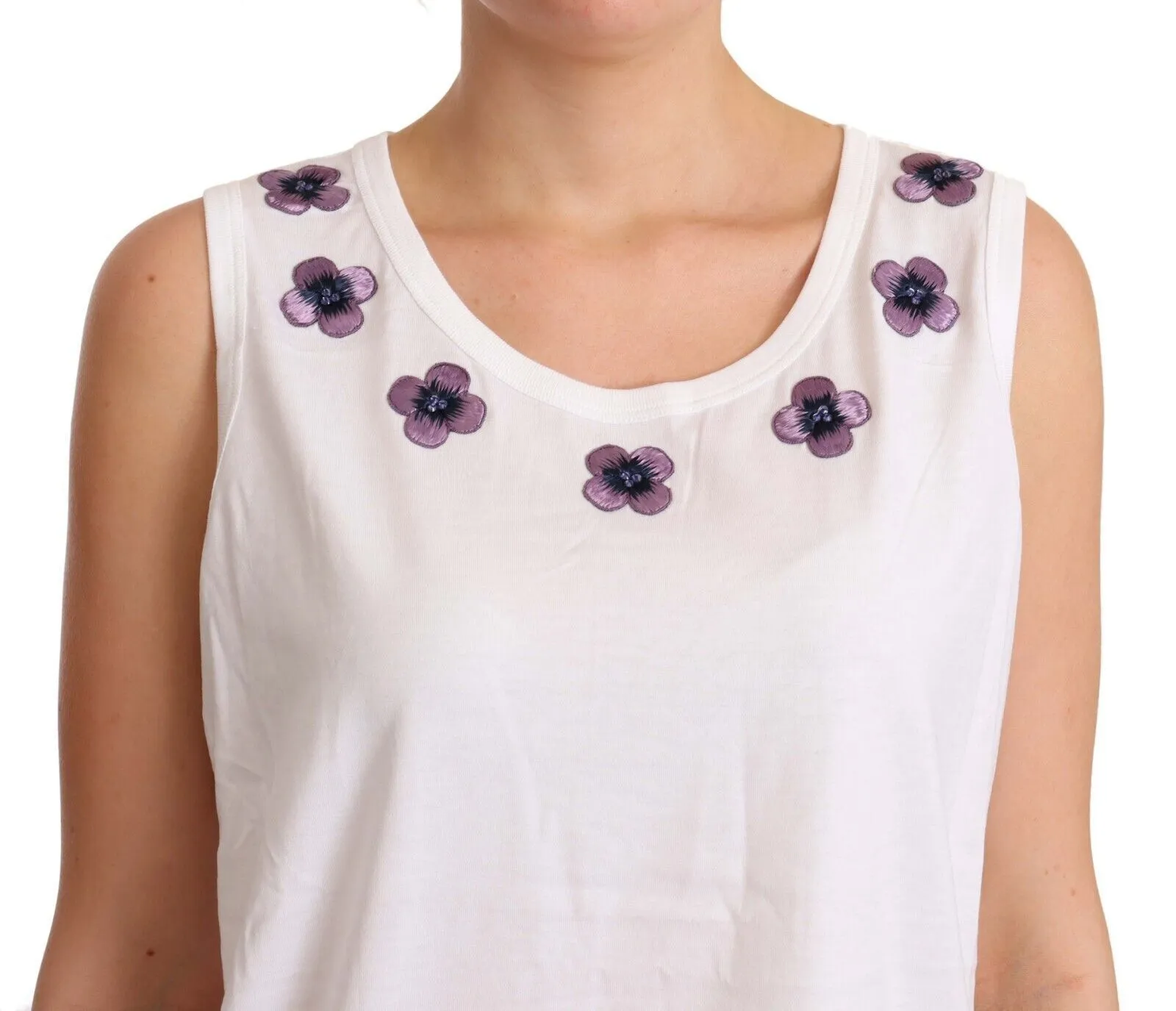 Dolce & Gabbana Women's Floral Trim Logo Tank Top in White