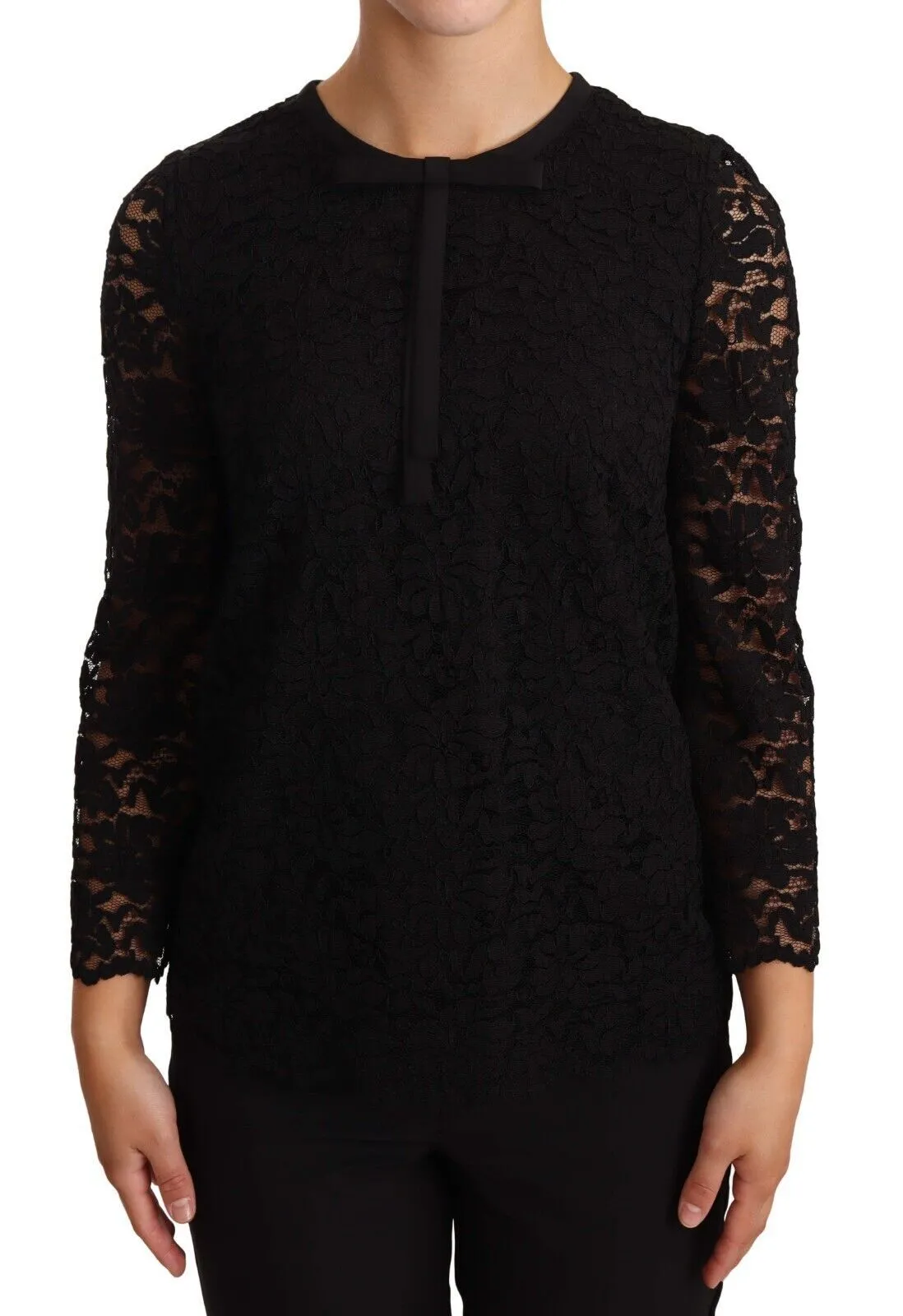 Dolce & Gabbana Women's Elegant Black Floral Lace Long Sleeve Top