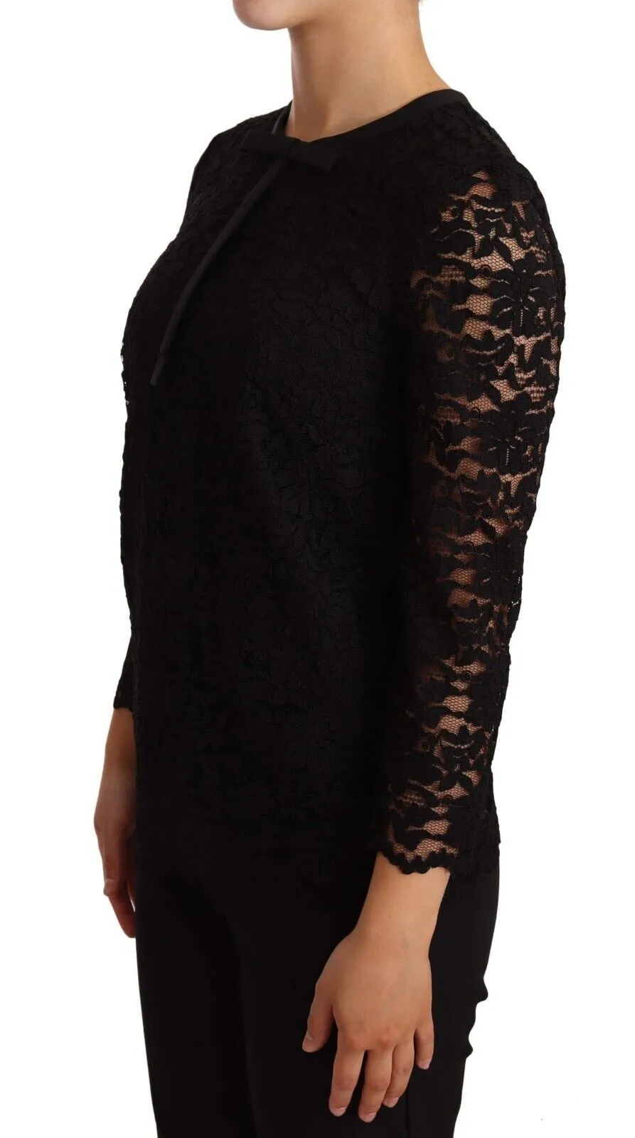 Dolce & Gabbana Women's Elegant Black Floral Lace Long Sleeve Top