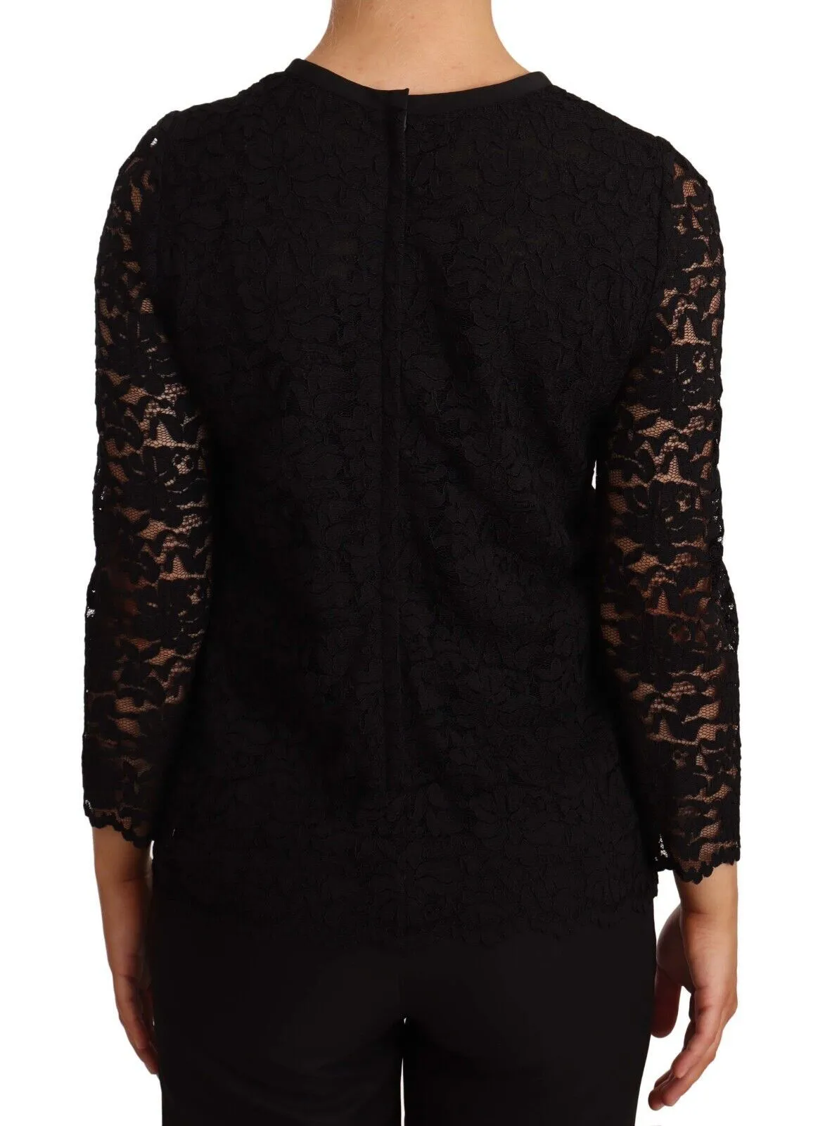 Dolce & Gabbana Women's Elegant Black Floral Lace Long Sleeve Top