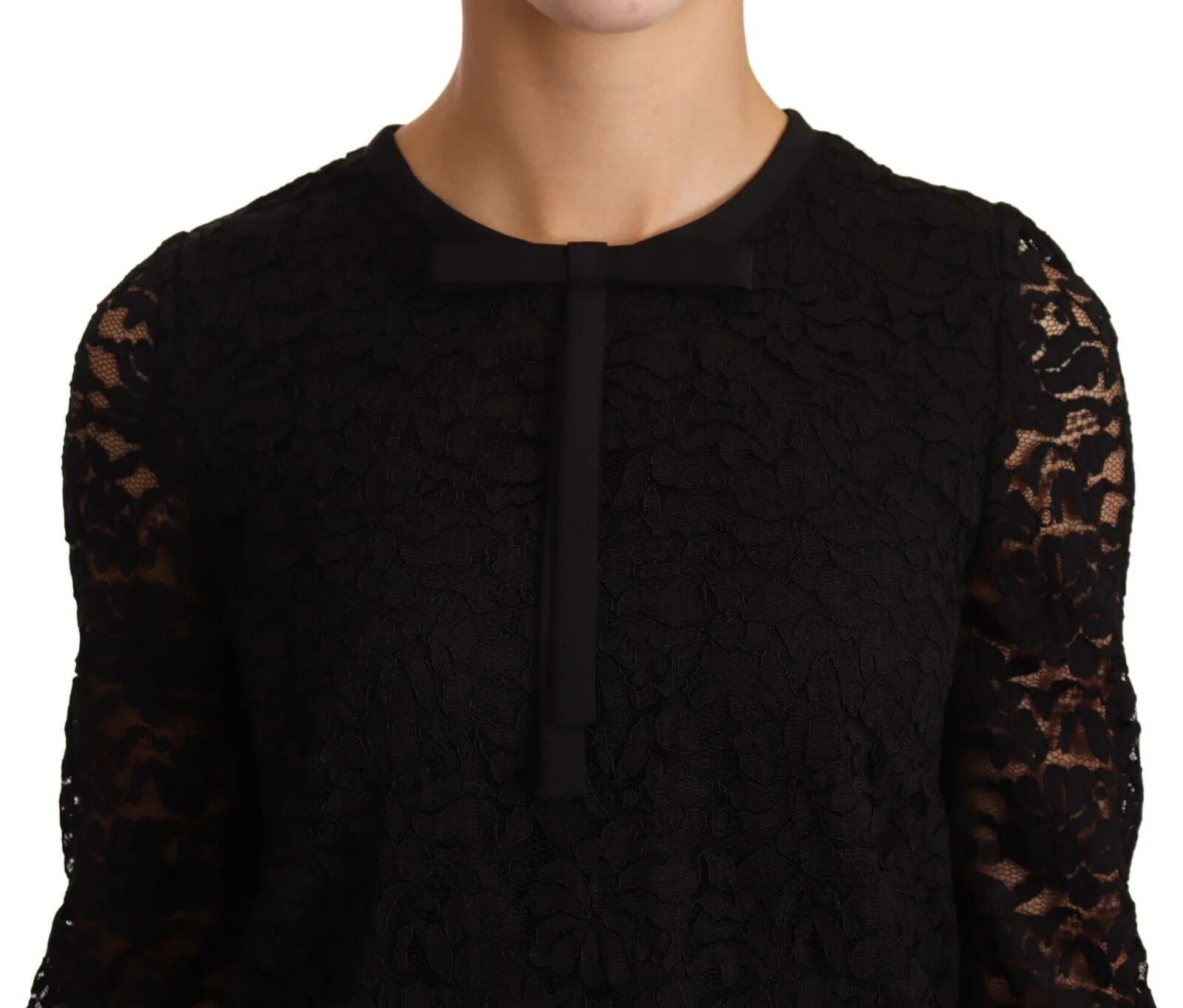 Dolce & Gabbana Women's Elegant Black Floral Lace Long Sleeve Top
