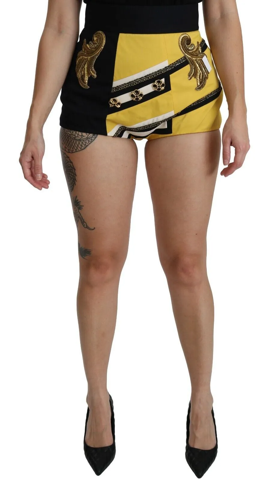 Dolce & Gabbana Women's Embroidered Crystal High Waist Mini Shorts