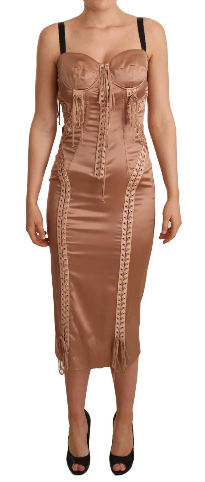 Dolce & Gabbana Women's Elegant Nude Corset Midi Dress