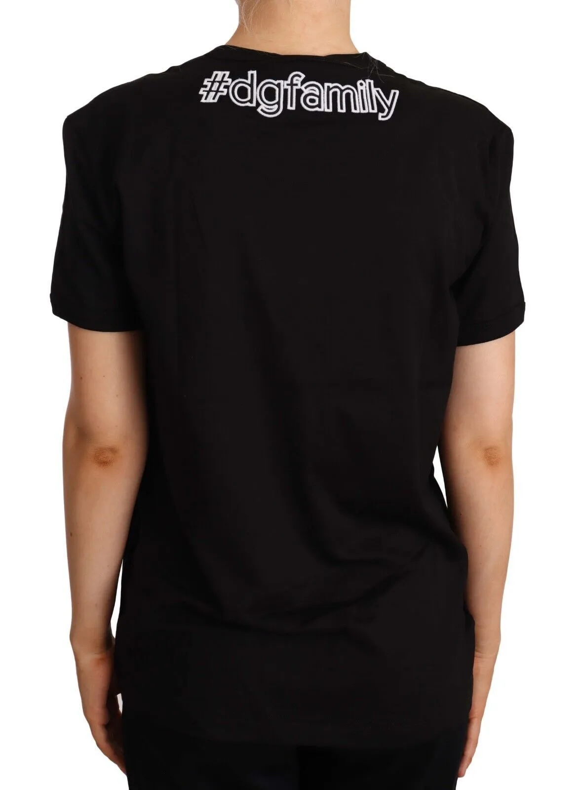 Dolce & Gabbana Women's Chic Black Cotton Crewneck Tee with Ribbed Trim