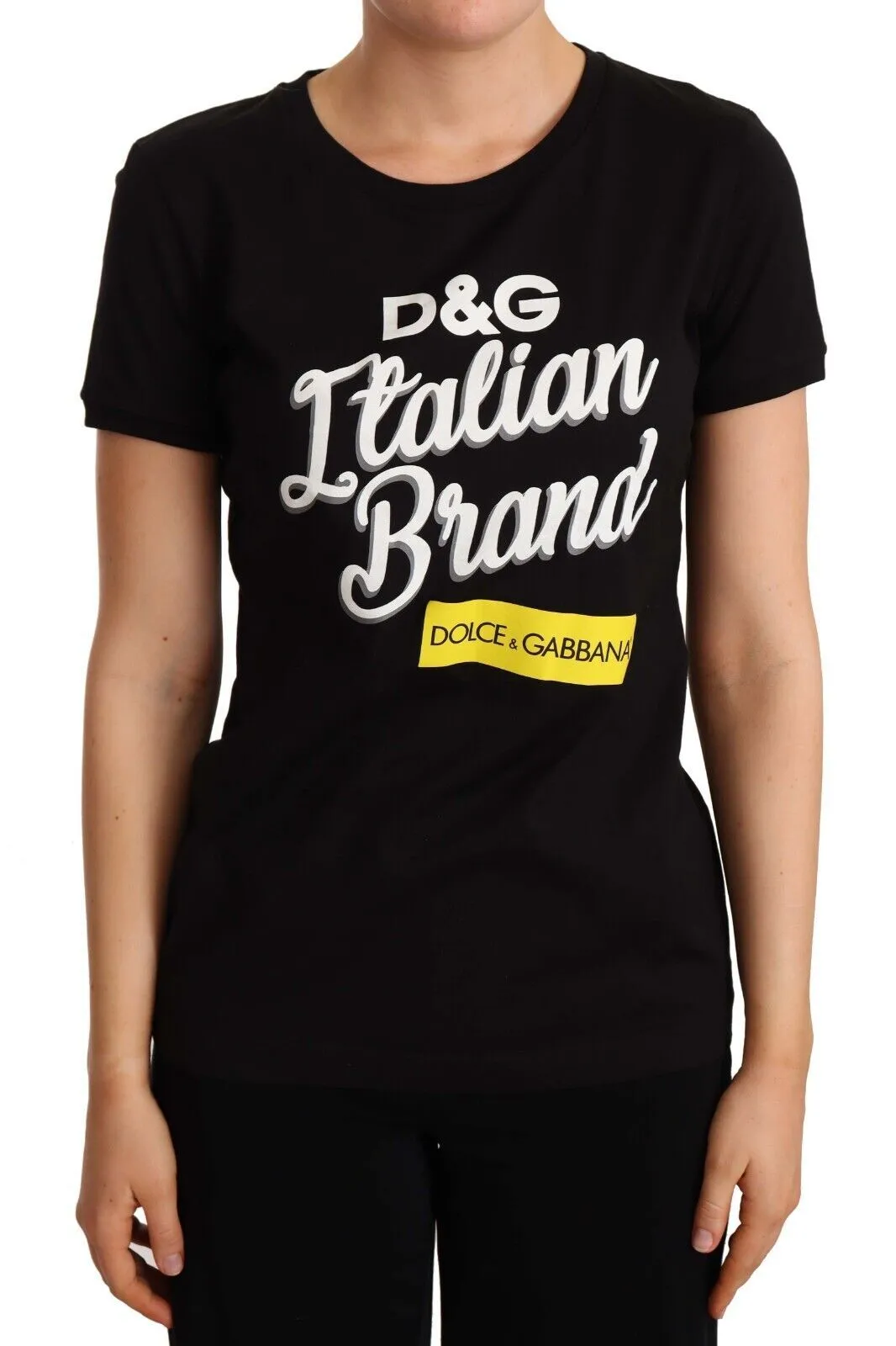 Dolce & Gabbana Women's Elegant Black Cotton Tee with Vibrant Logo