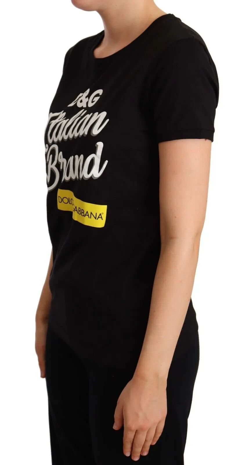 Dolce & Gabbana Women's Elegant Black Cotton Tee with Vibrant Logo