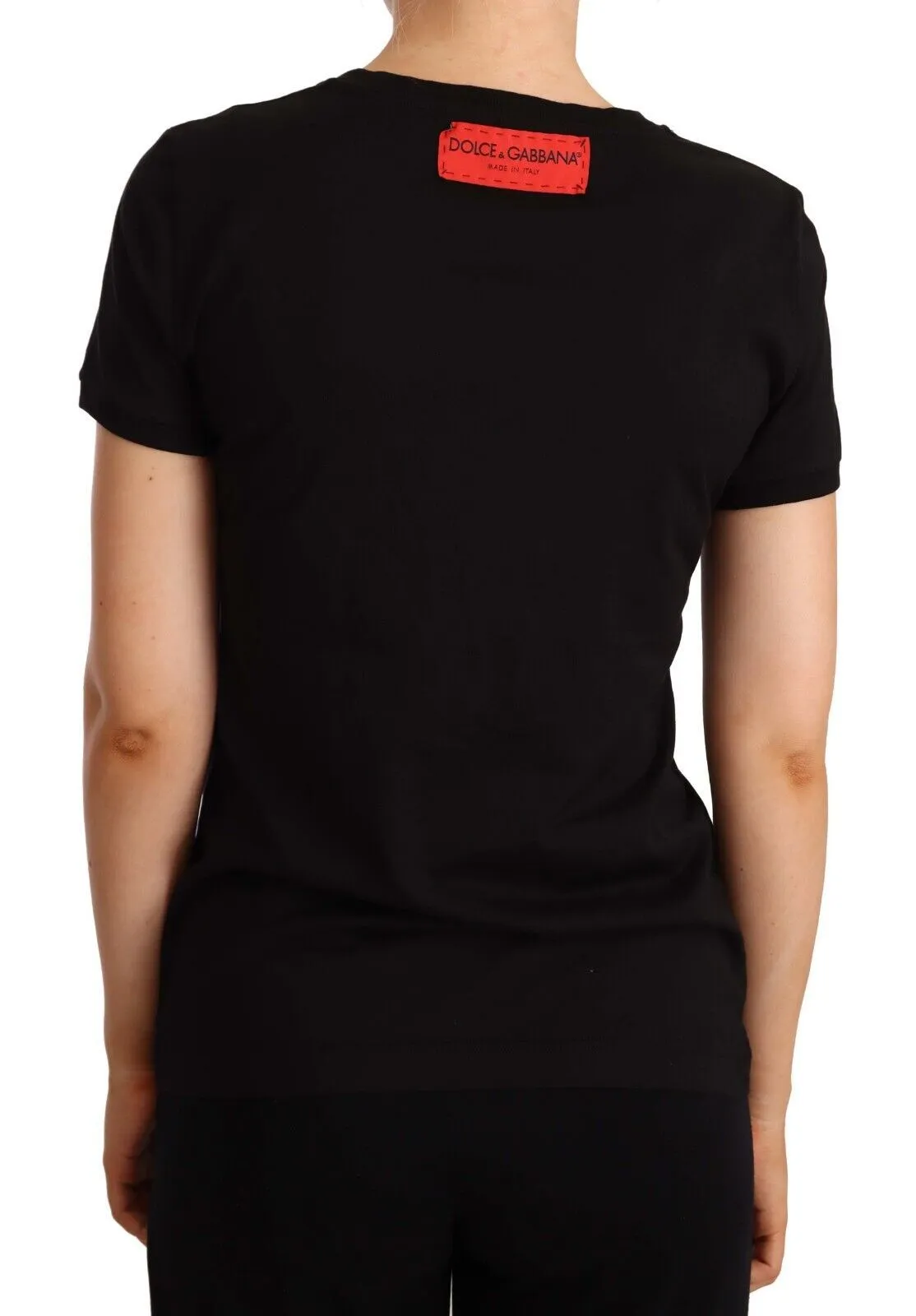 Dolce & Gabbana Women's Elegant Black Cotton Tee with Vibrant Logo