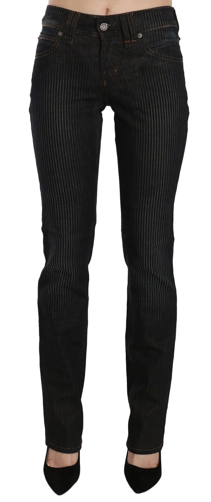 John Galliano Women's Elegant Black Slim Fit Corduroy Jeans