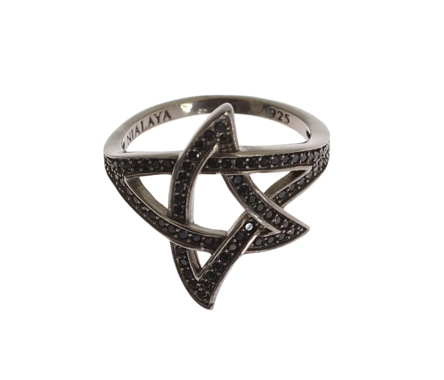 Nialaya Women's Chic Black Rhodium Silver CZ Crystal Ring