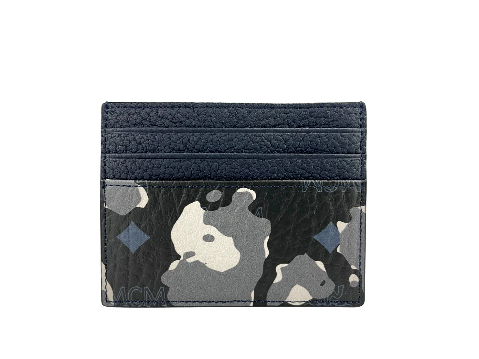 MCM Women's Portuna Mini Black Floral Camo Visetos Leather Money Clip Card Case Wallet Black