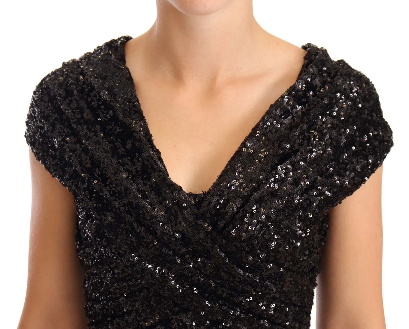 Dolce & Gabbana Women's Elegant Black Sequined Open Shoulder Gown