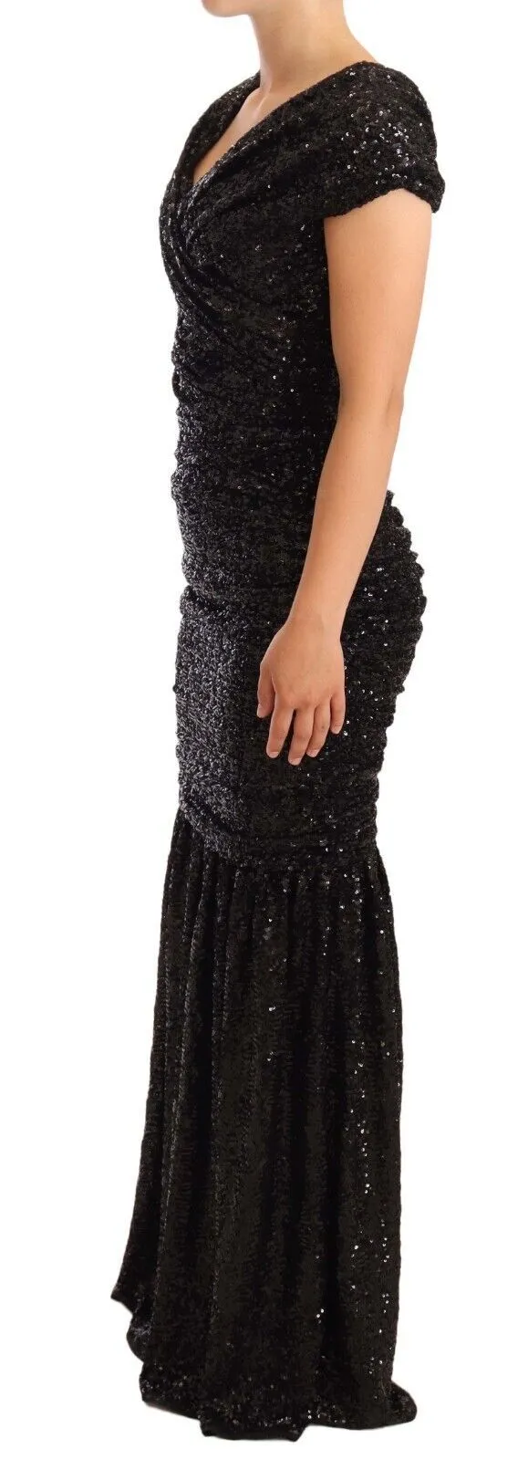 Dolce & Gabbana Women's Elegant Black Sequined Open Shoulder Gown