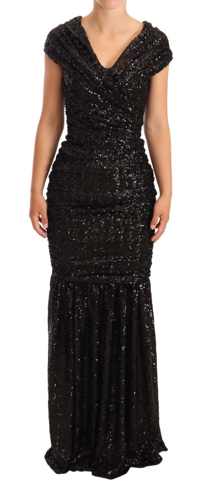 Dolce & Gabbana Women's Elegant Black Sequined Open Shoulder Gown