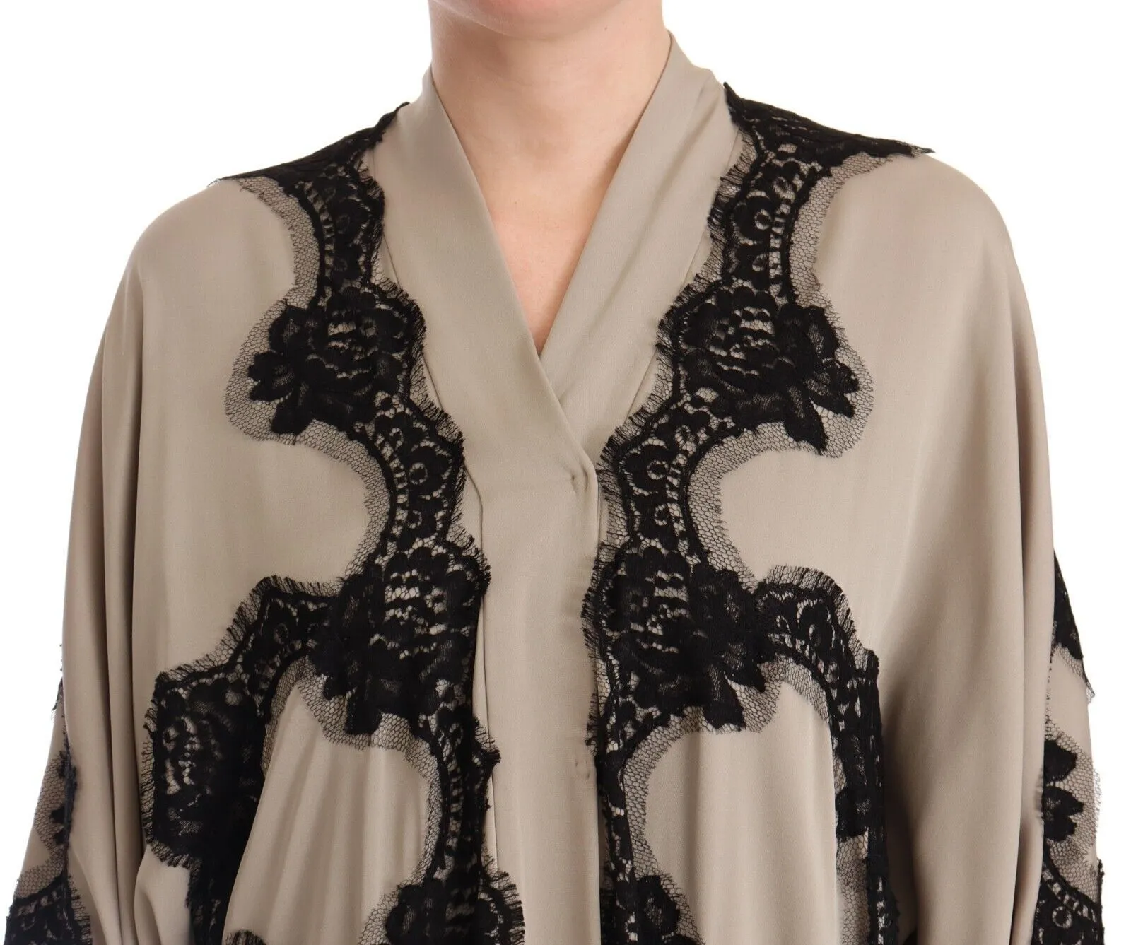 Dolce & Gabbana Women's Elegant Beige Embroidered Lace Kaftan Dress