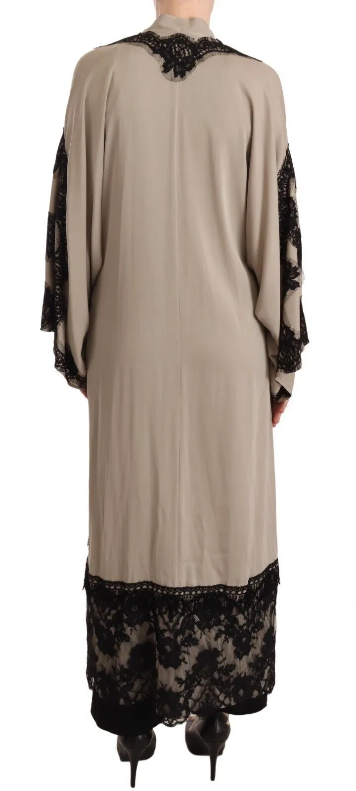 Dolce & Gabbana Women's Elegant Beige Embroidered Lace Kaftan Dress