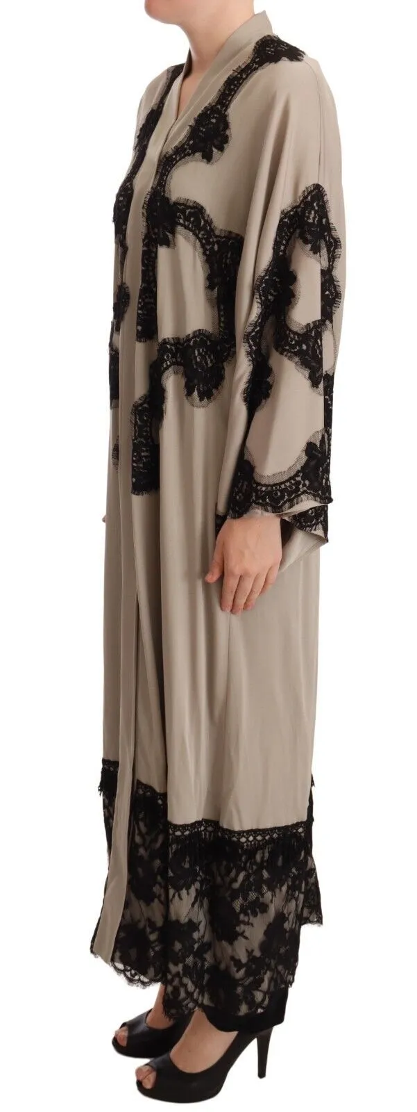 Dolce & Gabbana Women's Elegant Beige Embroidered Lace Kaftan Dress