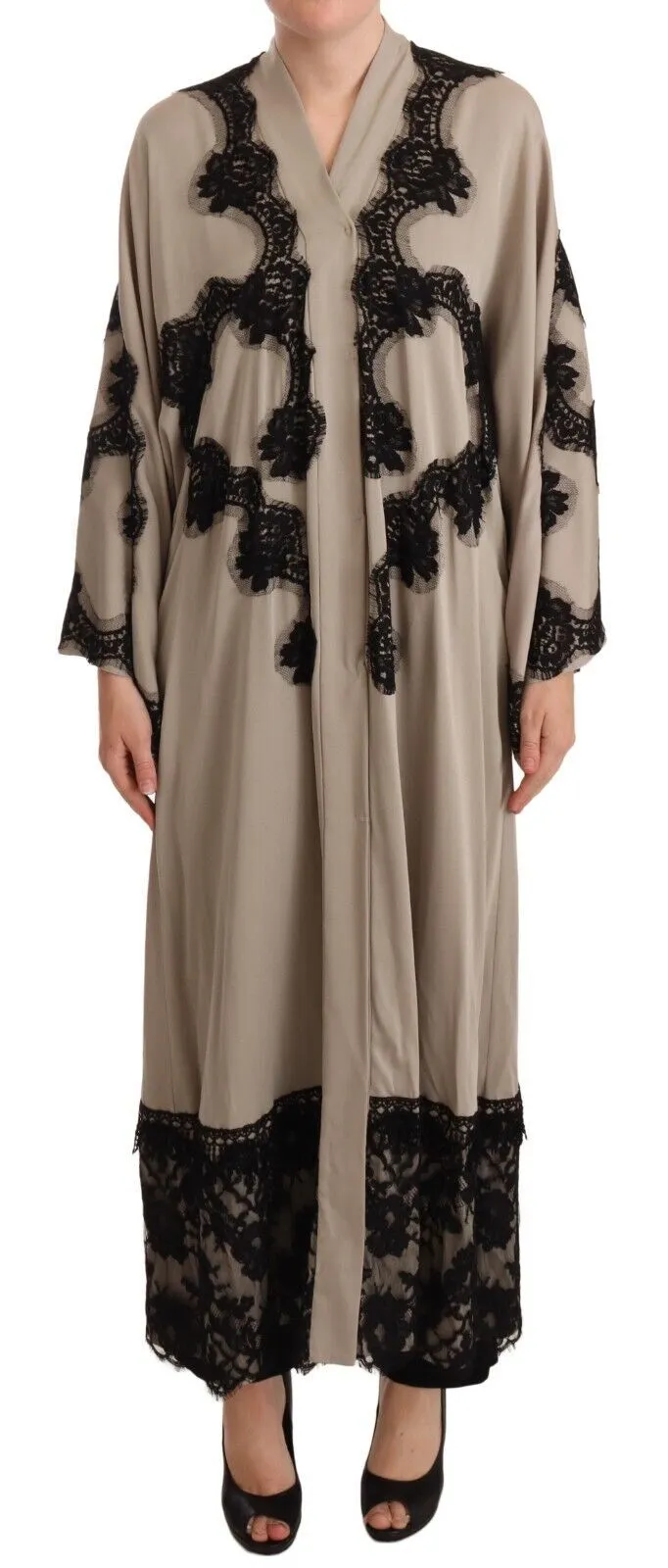 Dolce & Gabbana Women's Elegant Beige Embroidered Lace Kaftan Dress
