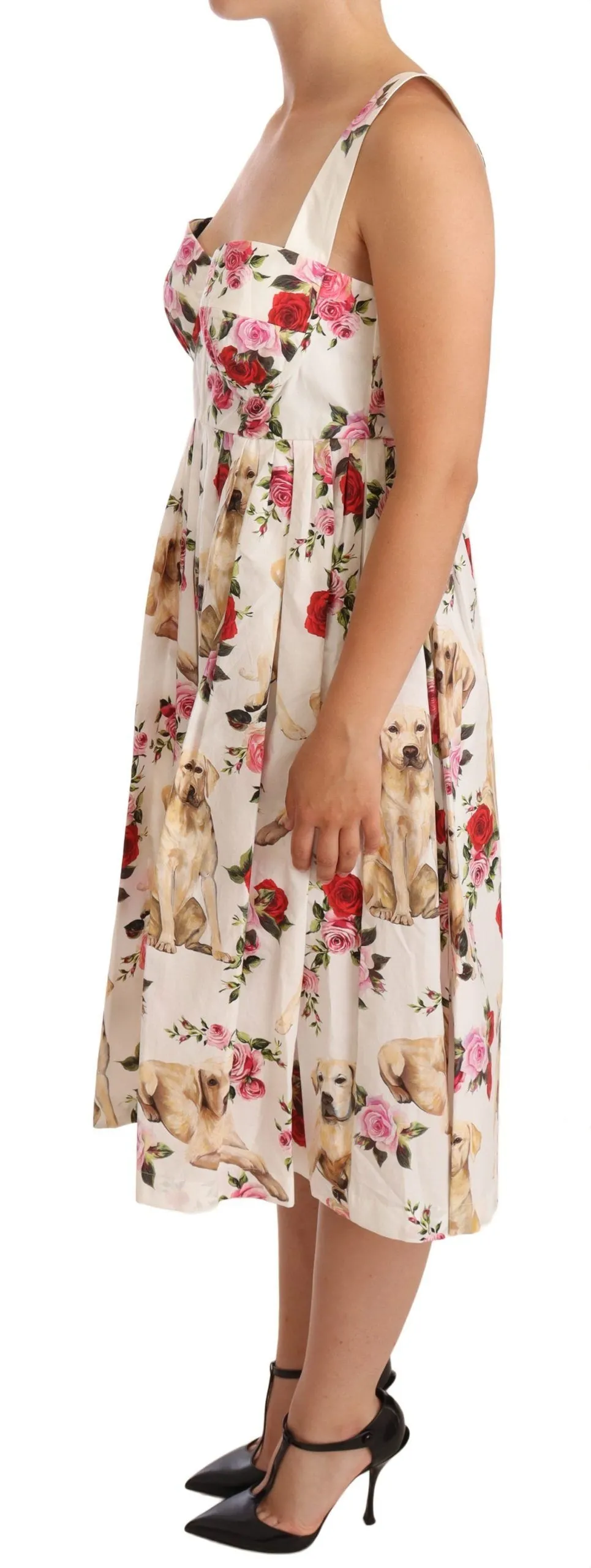 Dolce & Gabbana Women's Elegant White Floral Midi Pleated Dress